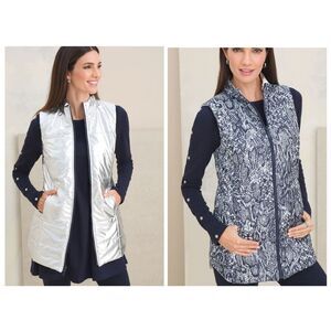 Chicos Zenergy Metallic Puffer Reversible Vest Jacket Silver Snake Skin Sz 20-22